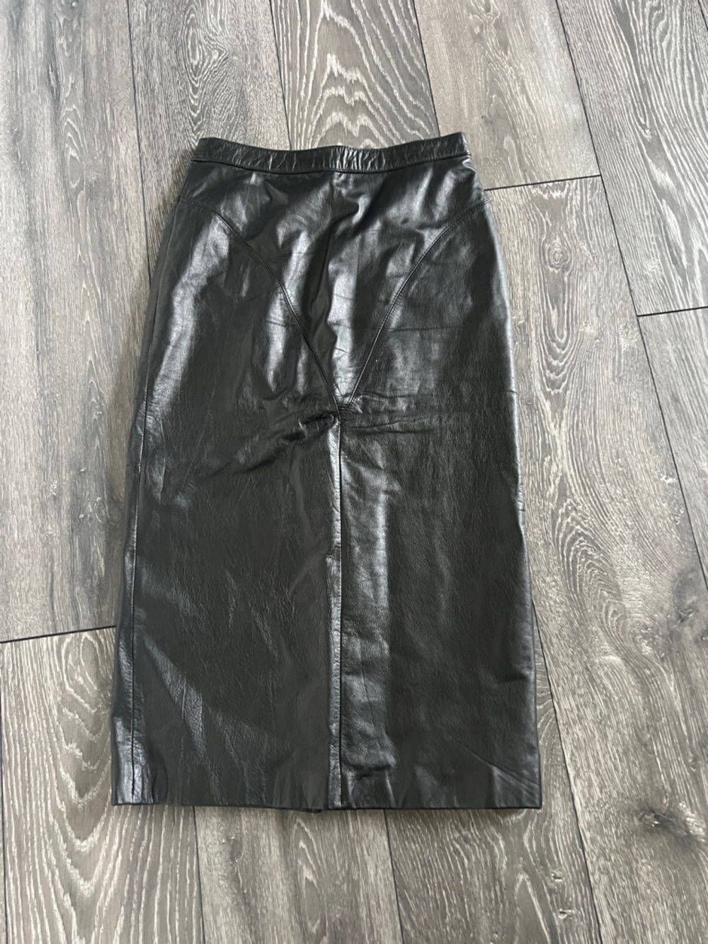 Vintage skirt GREG Adam’s Black Faux Leather Pencil Skirt - Sleek Midi Style